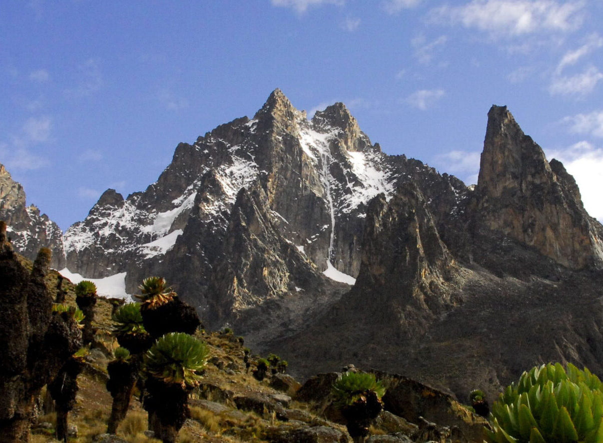 The prominent narrow is couloir in the center is famous Diamond Couloir.